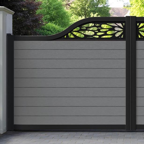 Fusion Blossom Curved Top Driveway Gate - Mid Grey - Top Screen