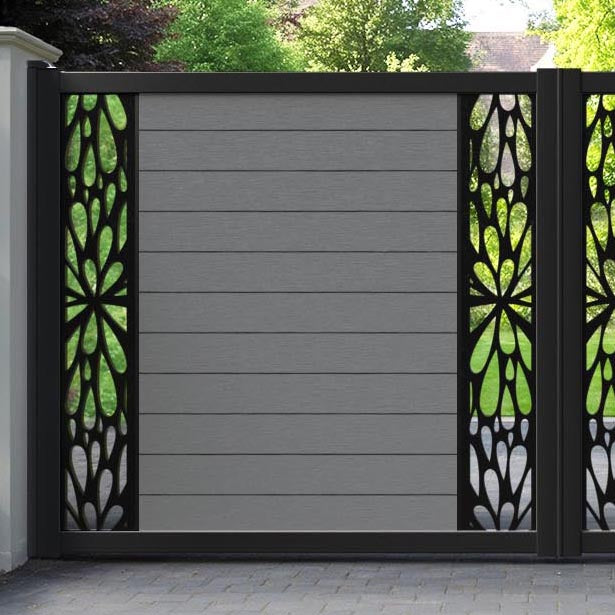Fusion Blossom Straight Top Driveway Gate - Mid Grey - Middle & End Screen