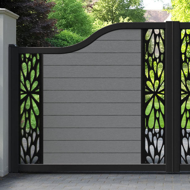 Fusion Blossom Curved Top Driveway Gate - Mid Grey - Middle & End Screen