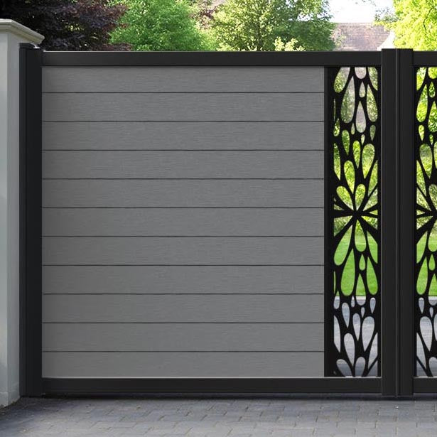 Fusion Blossom Straight Top Driveway Gate - Mid Grey - Middle Screen