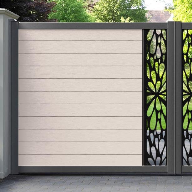 Fusion Blossom Straight Top Driveway Gate - Mid Stone - Middle Screen