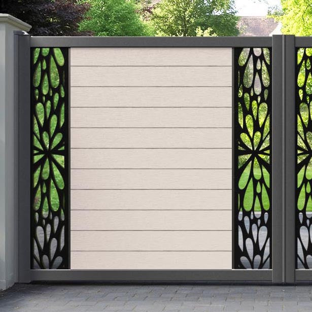 Fusion Blossom Straight Top Driveway Gate - Mid Stone - Middle & End Screen