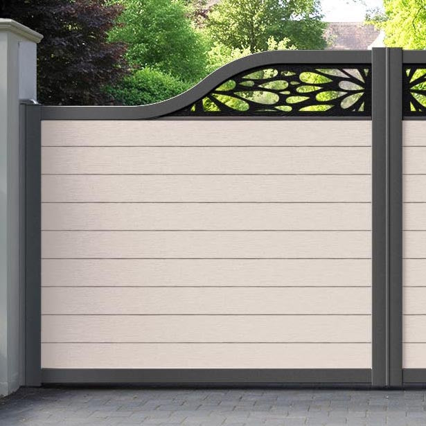 Fusion Blossom Curved Top Driveway Gate - Mid Stone - Top Screen