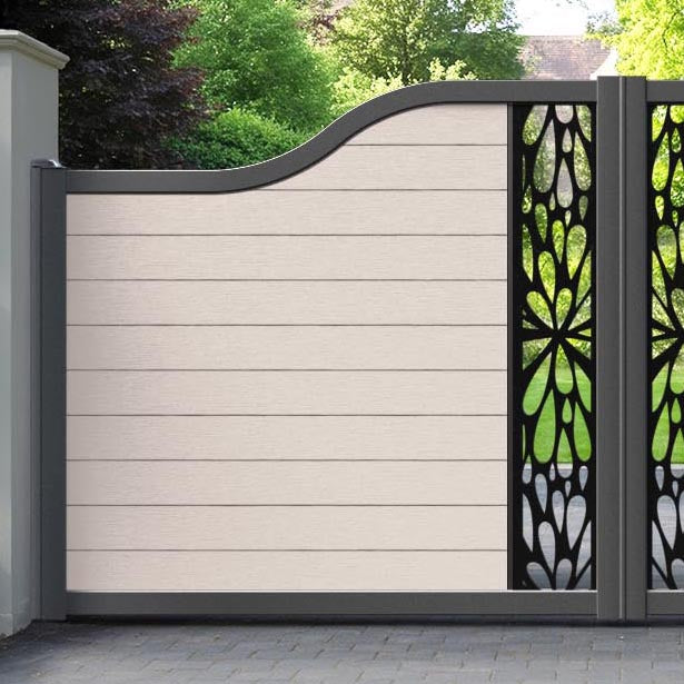 Fusion Blossom Curved Top Driveway Gate - Mid Stone - Middle Screen