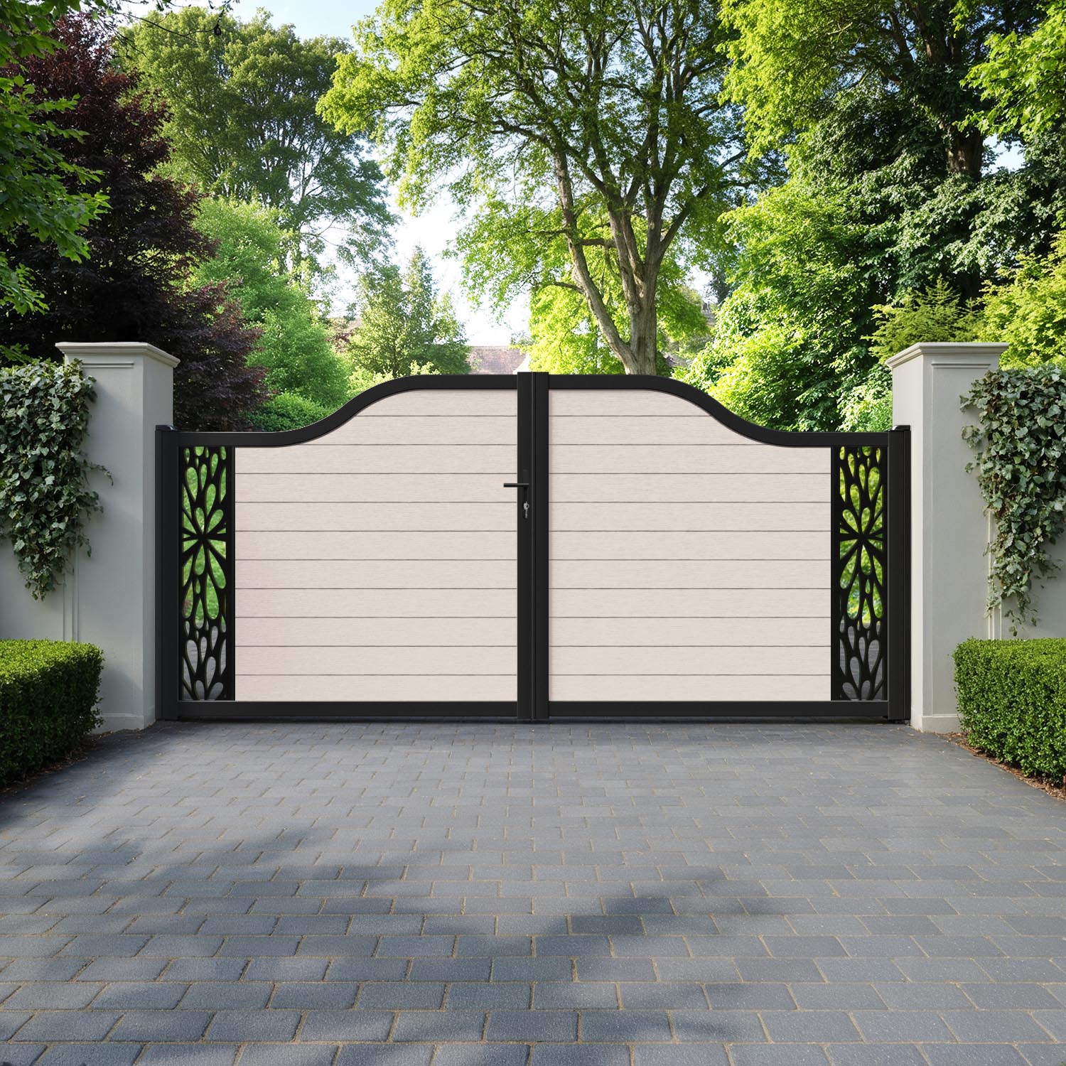 Fusion Blossom Curved Top Driveway Gate - Mid Stone - End Screen