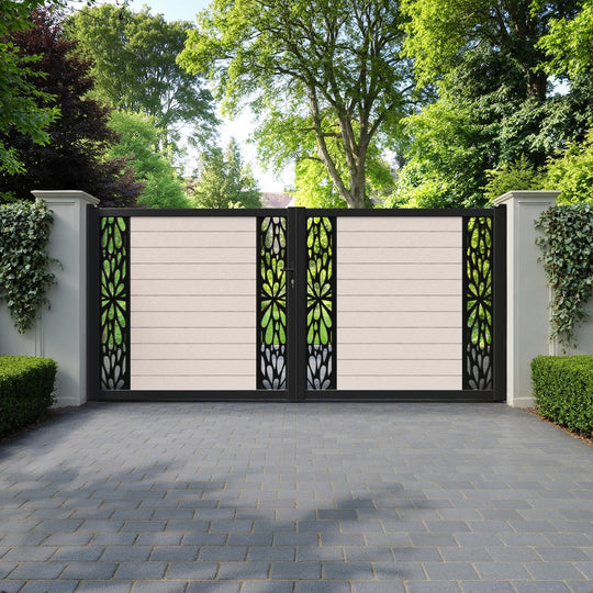 Fusion Blossom Straight Top Driveway Gate - Mid Stone - Middle & End Screen