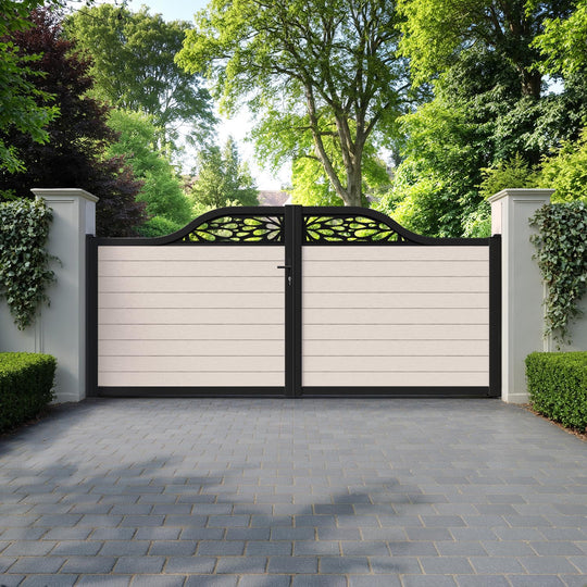 Fusion Blossom Curved Top Driveway Gate - Mid Stone - Top Screen