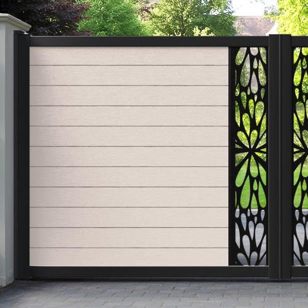 Fusion Blossom Straight Top Driveway Gate - Mid Stone - Middle Screen