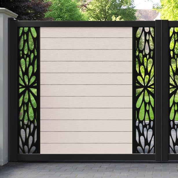 Fusion Blossom Straight Top Driveway Gate - Mid Stone - Middle & End Screen