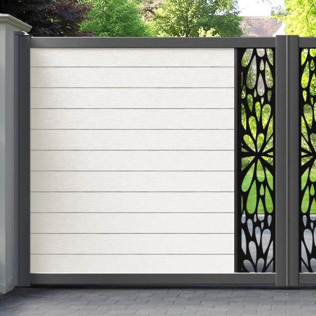 Fusion Blossom Straight Top Driveway Gate - Light Stone - Middle Screen