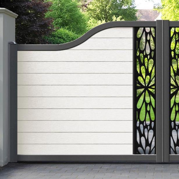 Fusion Blossom Curved Top Driveway Gate - Light Stone - Middle Screen