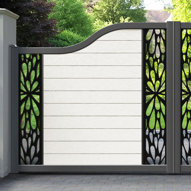 Fusion Blossom Curved Top Driveway Gate - Light Stone - Middle & End Screen