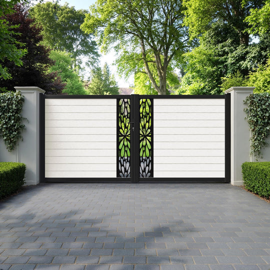 Fusion Blossom Straight Top Driveway Gate - Light Stone - Middle Screen