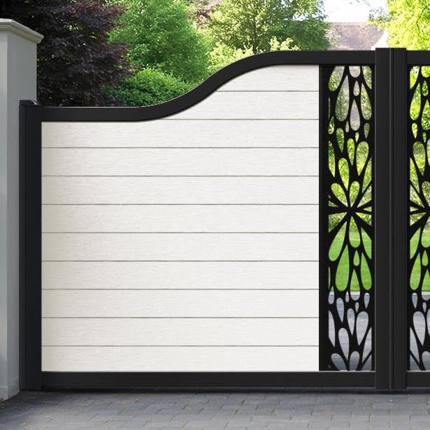 Fusion Blossom Curved Top Driveway Gate - Light Stone - Middle Screen