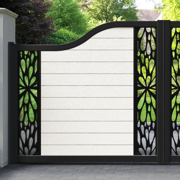 Fusion Blossom Curved Top Driveway Gate - Light Stone - Middle & End Screen