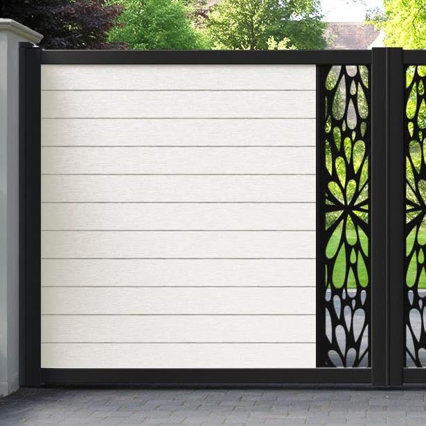 Fusion Blossom Straight Top Driveway Gate - Light Stone - Middle Screen