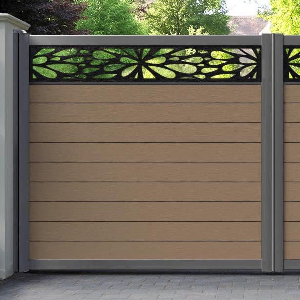 Fusion Blossom Straight Top Driveway Gate - Teak - Top Screen