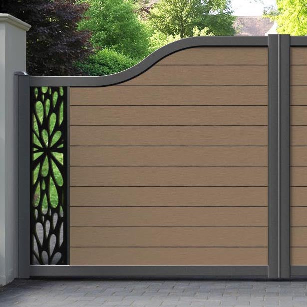 Fusion Blossom Curved Top Driveway Gate - Teak - End Screen