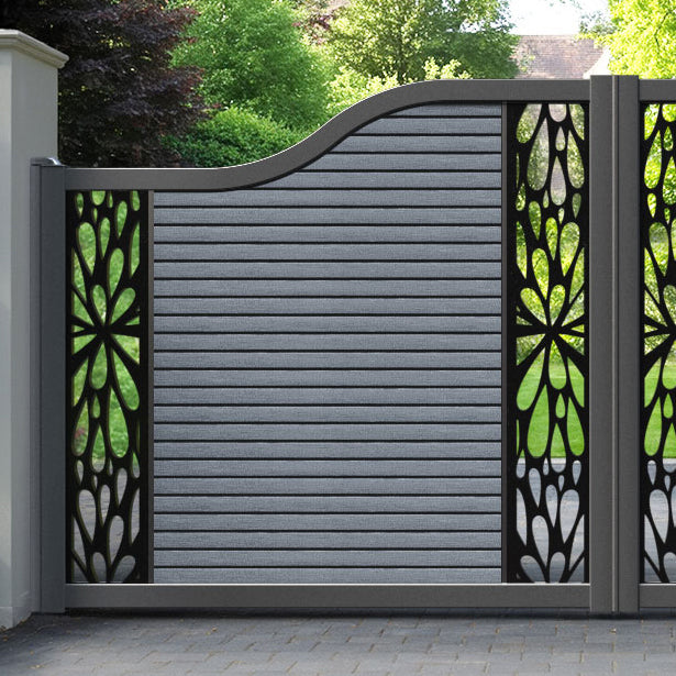 Hudson Blossom Curved Top Driveway Gate - Anthracite - Middle & End Screen