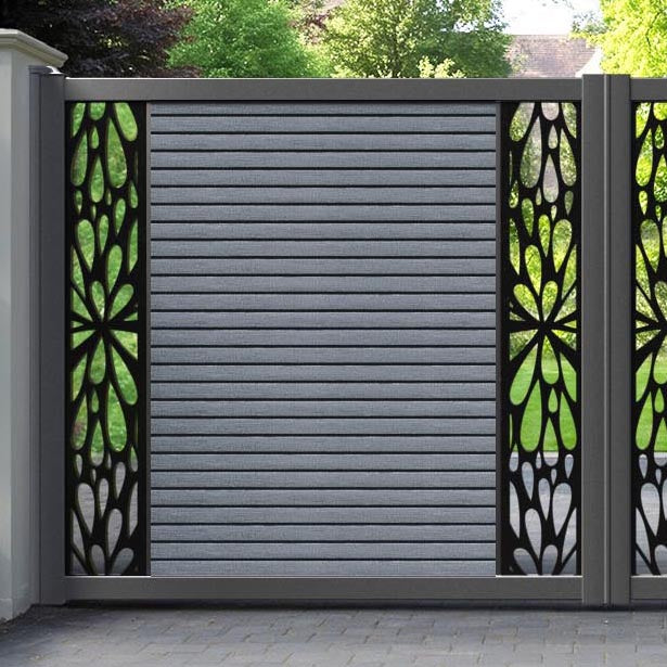 Hudson Blossom Straight Top Driveway Gate - Anthracite - Middle & End Screen