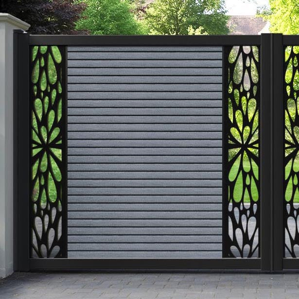 Hudson Blossom Straight Top Driveway Gate - Anthracite - Middle & End Screen