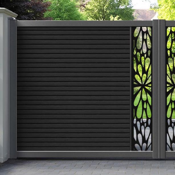 Hudson Blossom Straight Top Driveway Gate - Black - Middle Screen