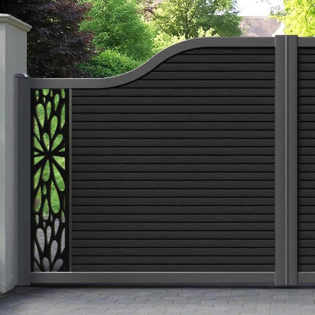 Hudson Blossom Curved Top Driveway Gate - Black - End Screen