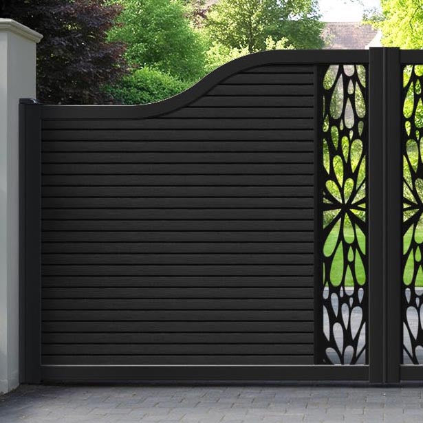 Hudson Blossom Curved Top Driveway Gate - Black - Middle Screen