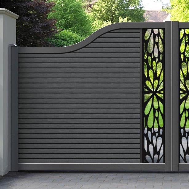 Hudson Blossom Curved Top Driveway Gate - Dark Grey - Middle Screen