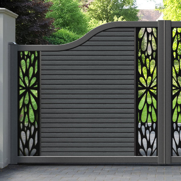 Hudson Blossom Curved Top Driveway Gate - Dark Grey - Middle & End Screen