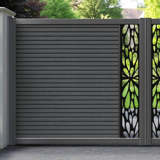 Hudson Blossom Straight Top Driveway Gate - Dark Grey - Middle Screen