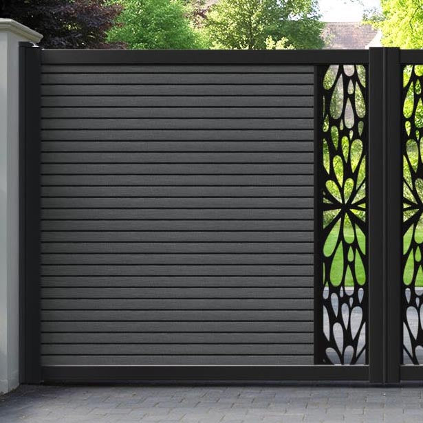 Hudson Blossom Straight Top Driveway Gate - Dark Grey - Middle Screen