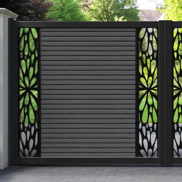 Hudson Blossom Straight Top Driveway Gate - Dark Grey - Middle & End Screen