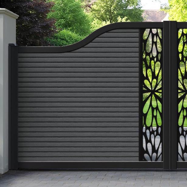 Hudson Blossom Curved Top Driveway Gate - Dark Grey - Middle Screen