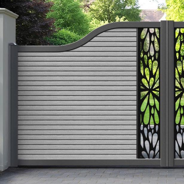 Hudson Blossom Curved Top Driveway Gate - Light Grey - Middle Screen