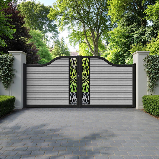 Hudson Blossom Curved Top Driveway Gate - Light Grey - Middle Screen