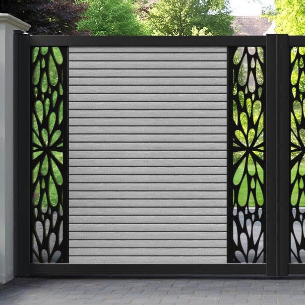 Hudson Blossom Straight Top Driveway Gate - Light Grey - Middle & End Screen