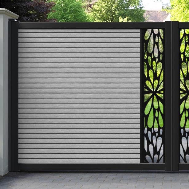 Hudson Blossom Straight Top Driveway Gate - Light Grey - Middle Screen