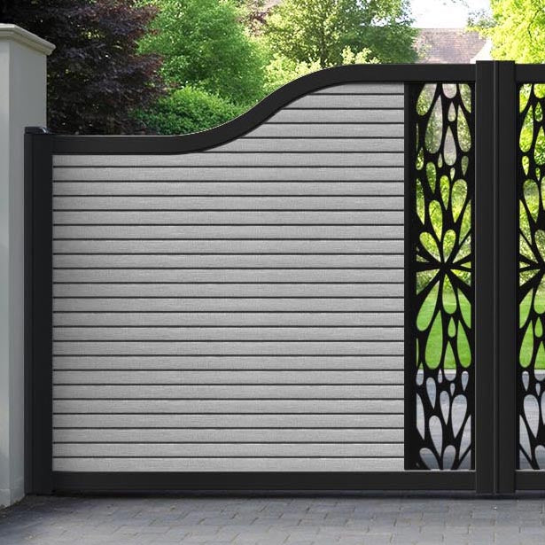 Hudson Blossom Curved Top Driveway Gate - Light Grey - Middle Screen