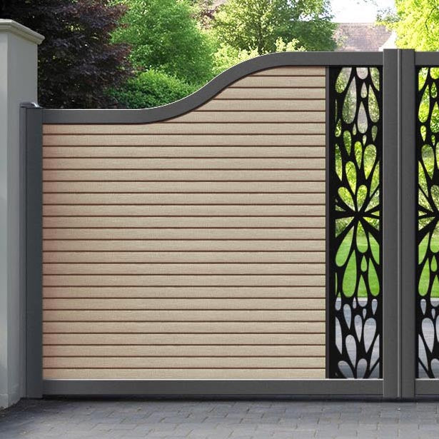 Hudson Blossom Curved Top Driveway Gate - Light Oak - Middle Screen