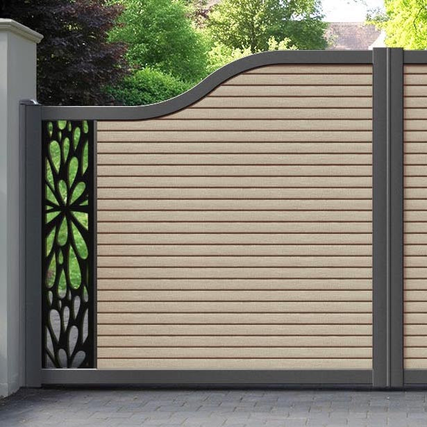 Hudson Blossom Curved Top Driveway Gate - Light Oak- End Screen