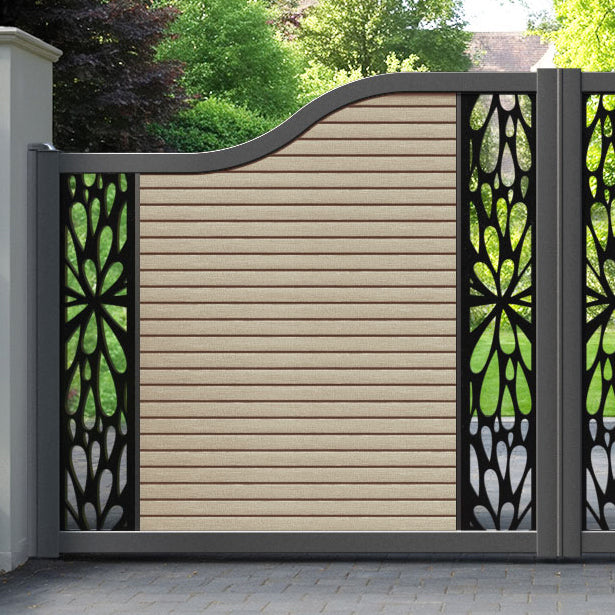 Hudson Blossom Curved Top Driveway Gate - Light Oak- Middle & End Screen