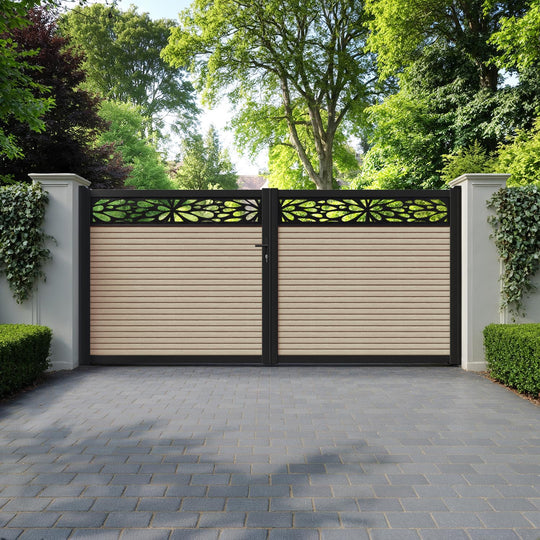 Hudson Blossom Straight Top Driveway Gate - Light Oak- Top Screen