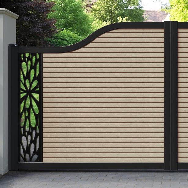 Hudson Blossom Curved Top Driveway Gate - Light Oak- End Screen