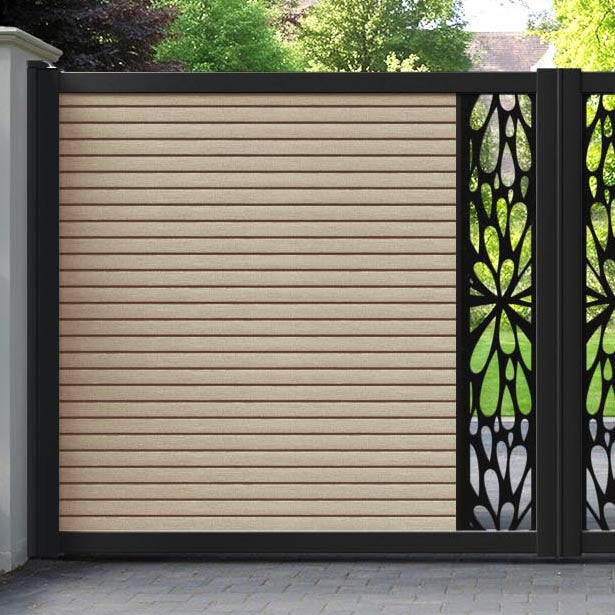 Hudson Blossom Straight Top Driveway Gate - Light Oak - Middle Screen