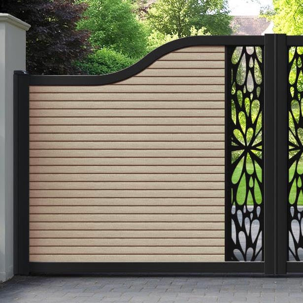 Hudson Blossom Curved Top Driveway Gate - Light Oak - Middle Screen
