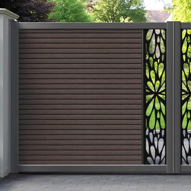 Hudson Blossom Straight Top Driveway Gate - Mid Brown - Middle Screen