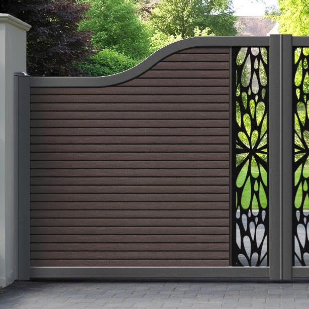 Hudson Blossom Curved Top Driveway Gate - Mid Brown - Middle Screen