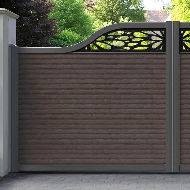 Hudson Blossom Curved Top Driveway Gate - Mid Brown - Top Screen