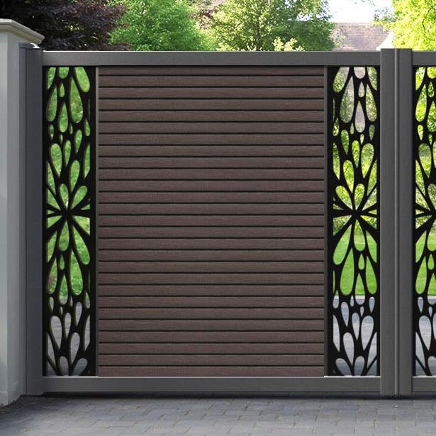Hudson Blossom Straight Top Driveway Gate - Mid Brown - Middle & End Screen